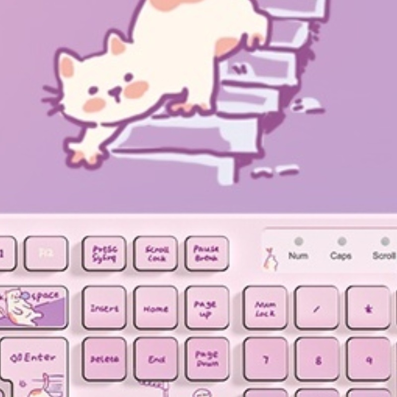 Cat K190 Membrane Keyboard 104 Keys Wireless Bluetooth Wired Silent Waterproof Cute Cartoon Theme Female Office High Aesthetics