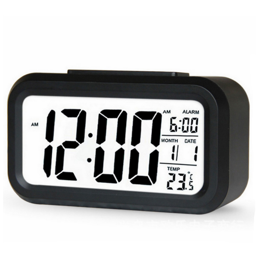 Electronic Table Clocks Large LED Digital Alarm Clock Temperature Display For Home Office Travel Desk Decoration Clock: Black