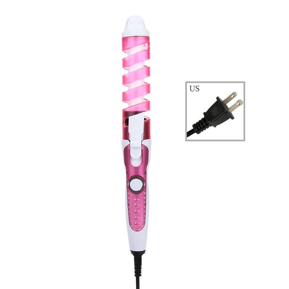 Electric ABS Spiral Curling Tool Electric Hair Curlers Automatic Curling Wand Hair Styling Machine Curling Tool: US PINK