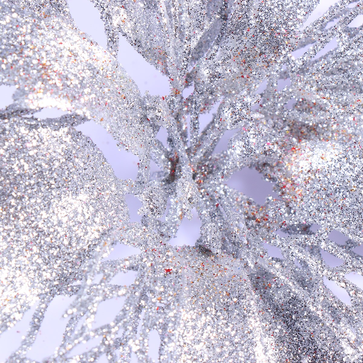 12 stk sølv glitter julestjerne blomster hule kunstige blomster julepynt juletræ hængende vedhæng jul