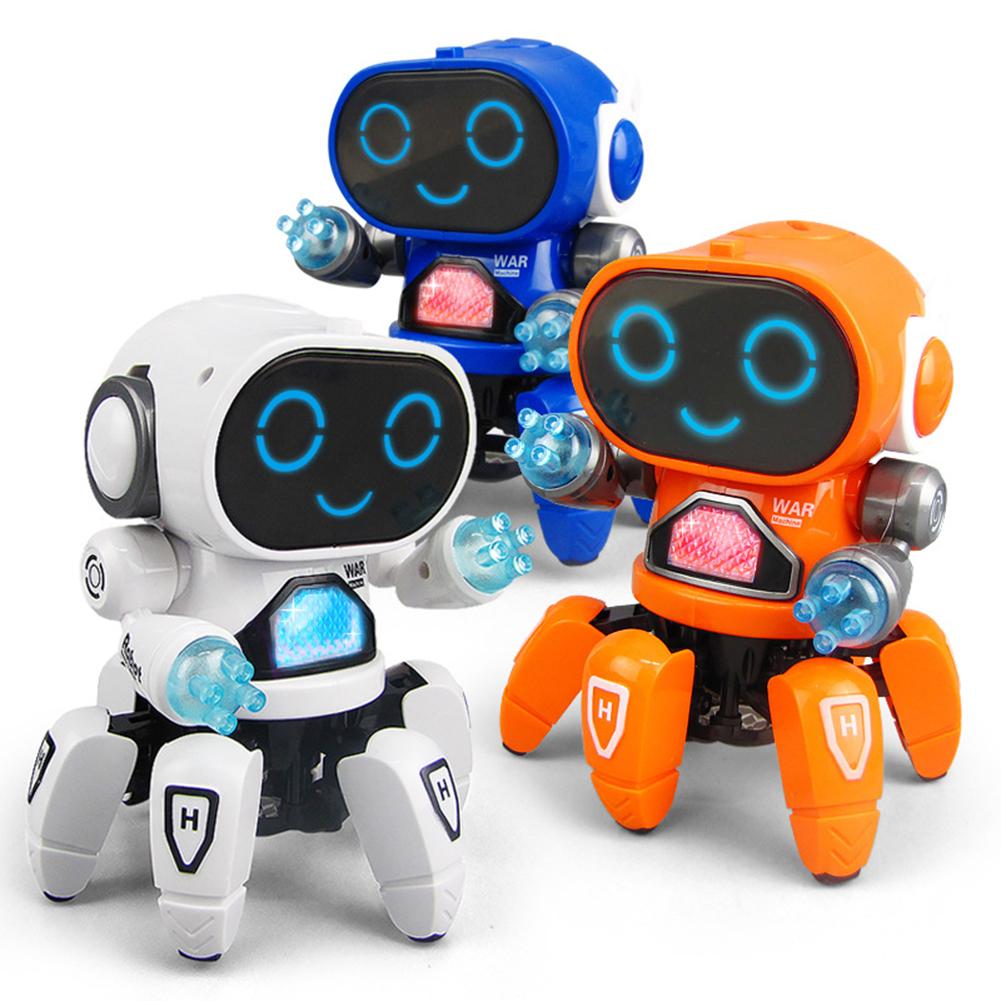 Robots inteligentes para niños, juguete de 6 garras, luz LED colorida, música, baile, Mini Robot eléctrico,