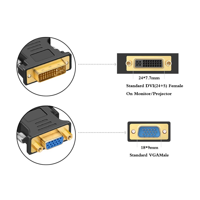 DVI d VGA Adapter DVI zu VGA Mini jack DVI 24 + 5 zu VGA 1080P Männlich zu Weiblich gold platte DVI VGA Konverter für HDTV Monitor Laptop