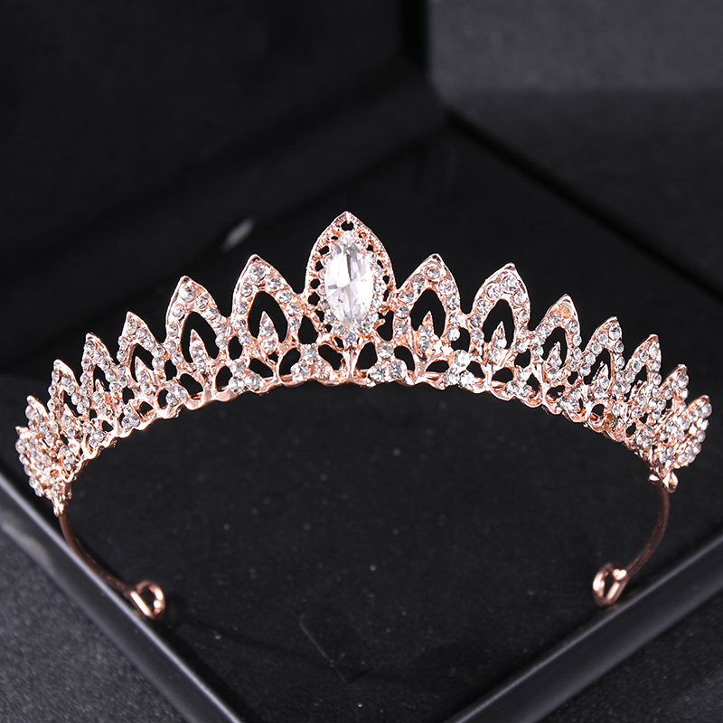 Roségouden Kristal Bruids Tiara 'S En Kronen Voor Vrouwen Bruid Strass Prom Diadeem Hoofdband Bruids Bruiloft Haaraccessoires Kroon