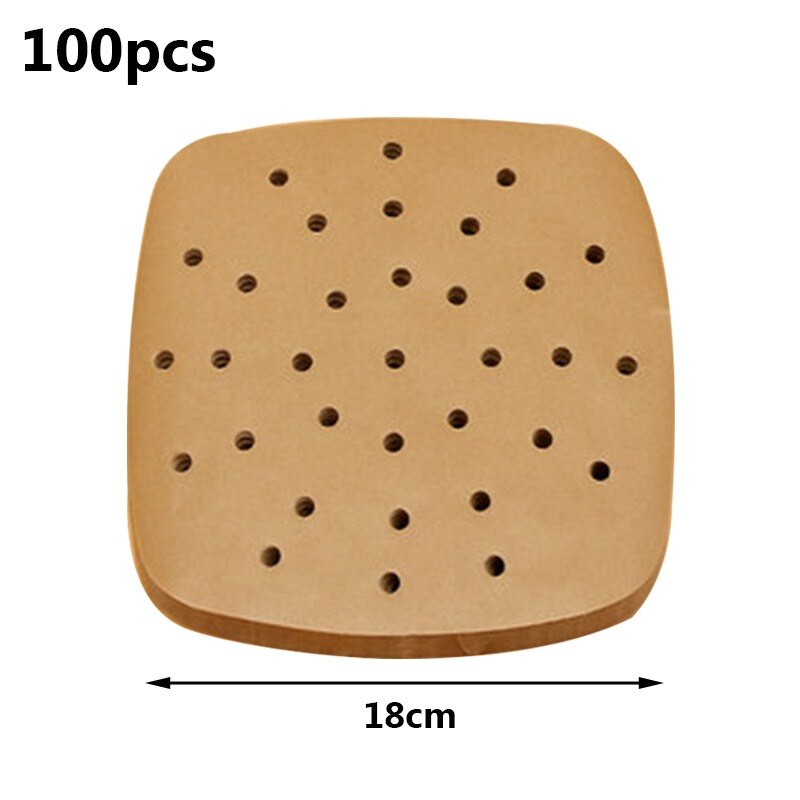 Feuilles de papier jetables pour friteuse à Air, 15CM, 18CM, 20CM, 23CM, ronds et carrés, papiers à huile, pâte de bois, ustensiles de cuisine, 6, 7, 8, 9 pouces: 100pcs 18cm 7inch B