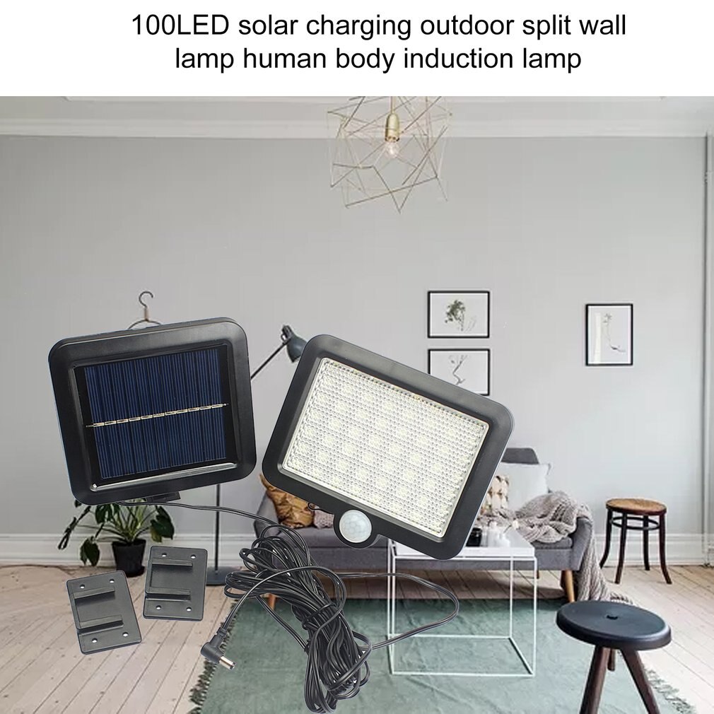 100 lysdioder solenergi utendørs vanntett hagegjerde uteplass sikkerhet pir infrarød bevegelsessensor lys veggmontert nattlampe