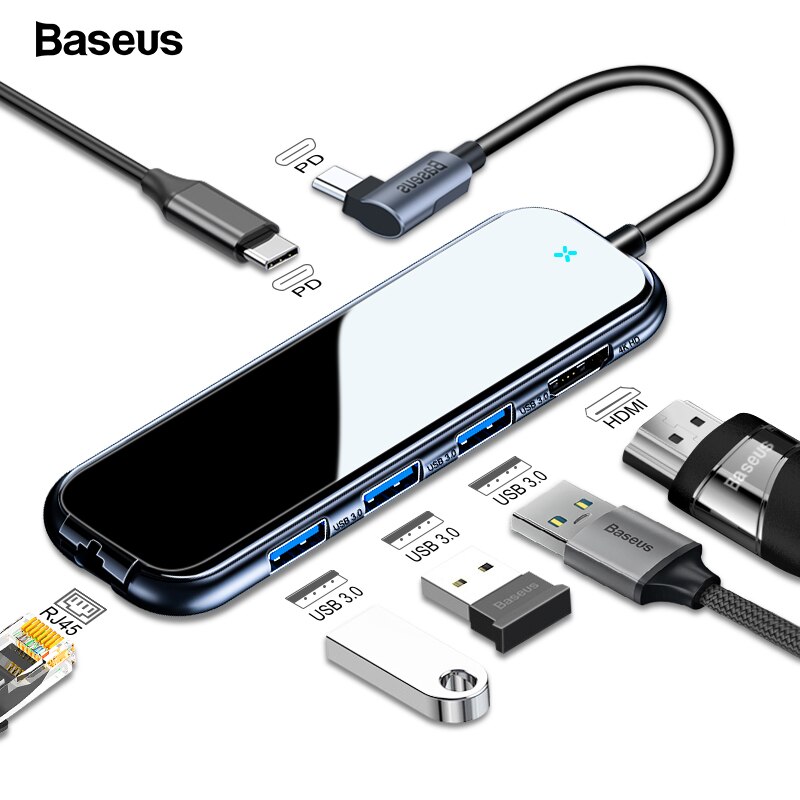 Baseus Usb C Hub Usb 3.0 Hdmi RJ45 Adapter Voor Macbook Pro Air Multi Type C Hub Met Draadloze lading Voor Iwatch USB-C Hub