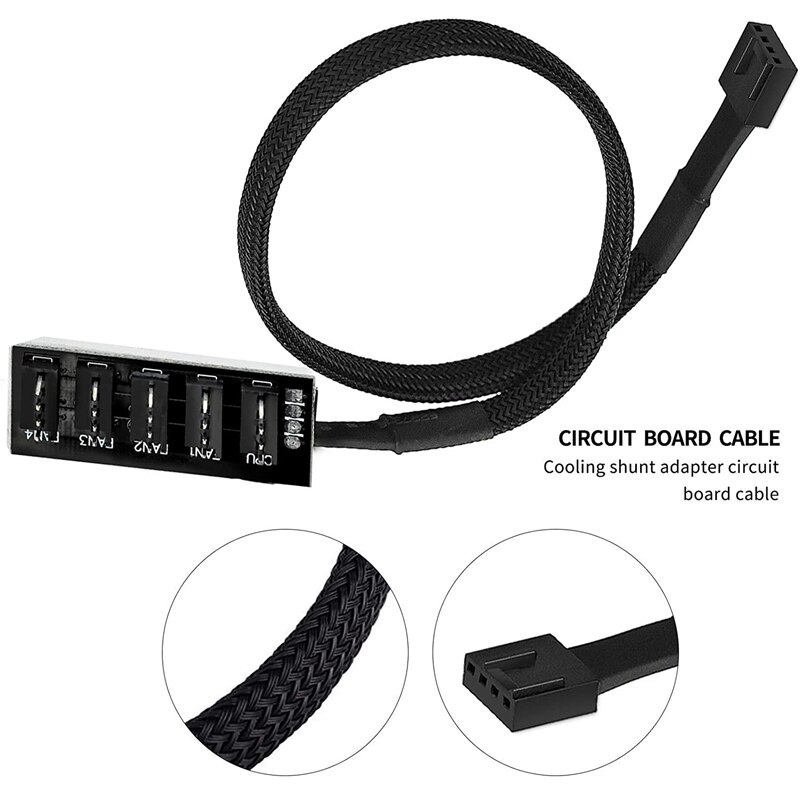 4-Pin PWM Fan Hub, 5-Port Fan Hub, 4-Pin Connector for PC Fan Hub, 4-Pin PWM Fan Splitter Cable, Suitable