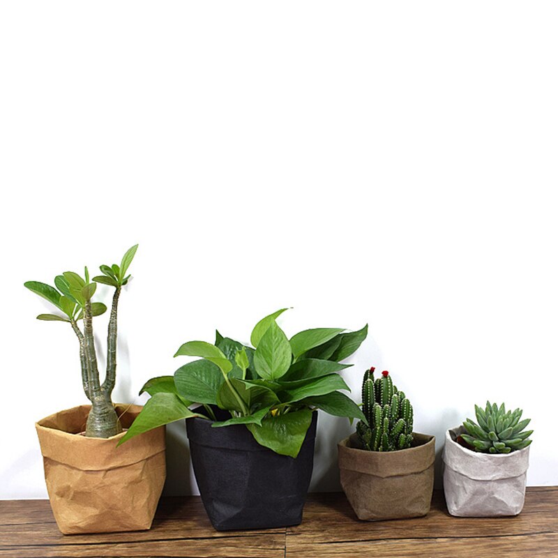 Flower Pot Kraft Paper Washable Plants Vegetable Grow Bag Succulent Planter Flowerpot Desktop Organizer Storage Bag 35