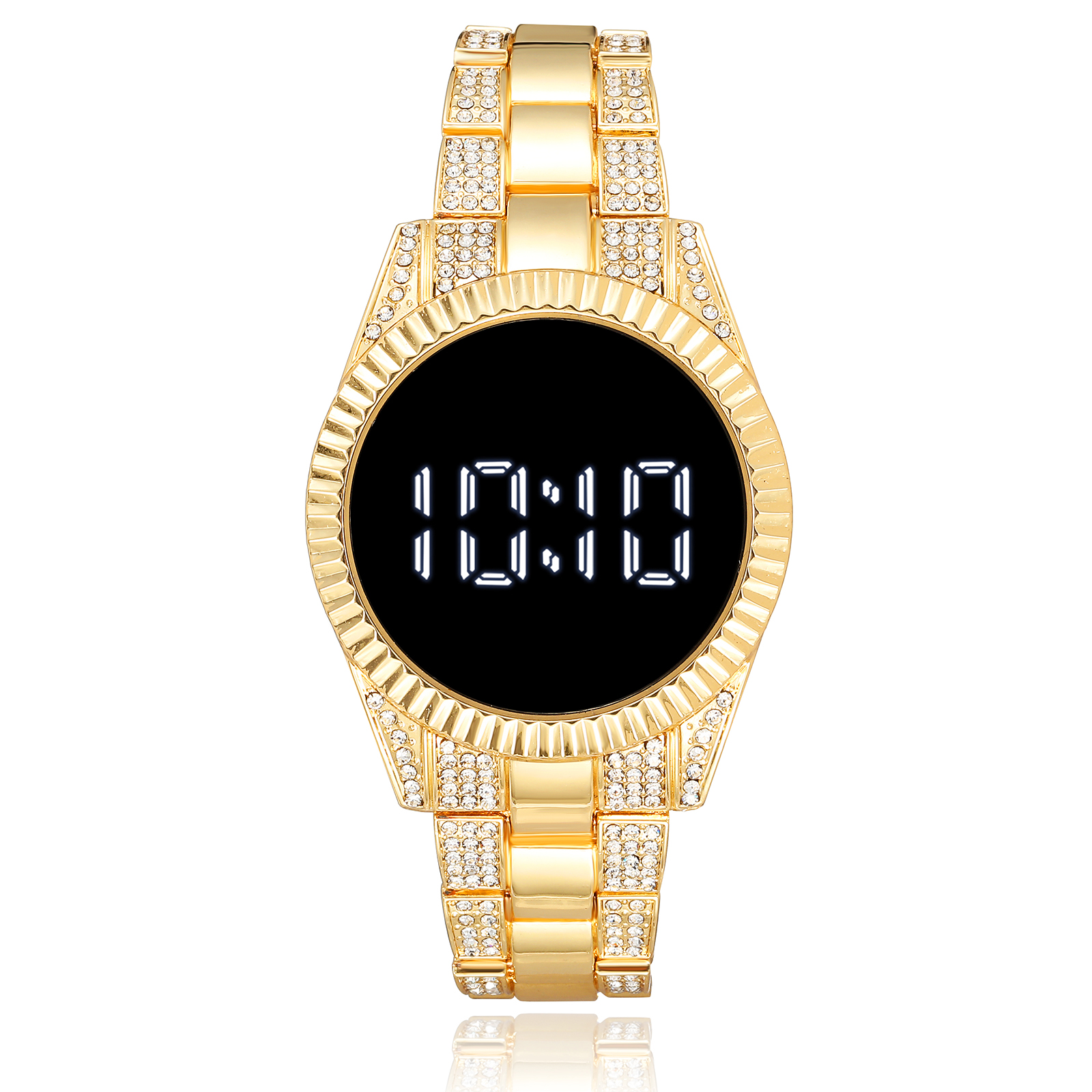 Trending Products Stainless Steel Band Women Led Digital Watches Rhinestone Women's Wrist Watch Relogio Clock: Gold