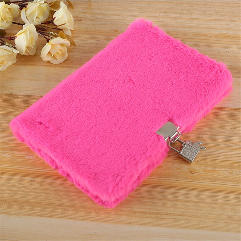 Notepad With Lock Beauriful Student Plush Notebook Cute School Office Soft Diary Girl School 6 Color: rose Red