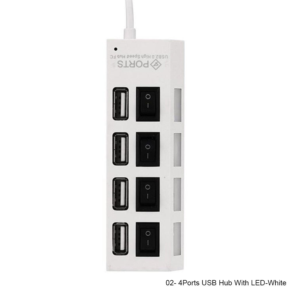 7 Poorten Usb Hub Led Usb 2.0 Adapter Hub High Speed Multi-Poort Socket Ingeschakeld/Uit Schakelaar opladen Poort Splitter Voor Pc Laptop: 4Ports LED White