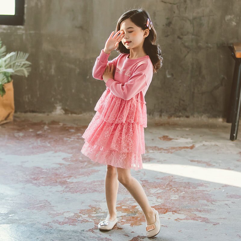 Girl Clothing Long Pink Sweatshirts Dresses for Girls Spring Fall Casual Long Sleeve Layered Clothes for Girls Age 8 12Y