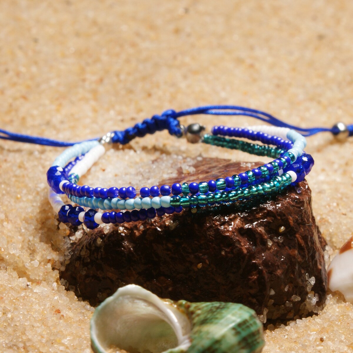 Simple Three Layers Multicolor Boho Handmade Tether Seeds Beaded Bracelets for Women Summer Beach Jewelry