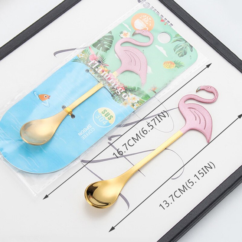Cuillère en acier inoxydable flamant rose mignon pour café thé, Gadget de cuisine couleur argent or cuillère à Dessert du nouvel an