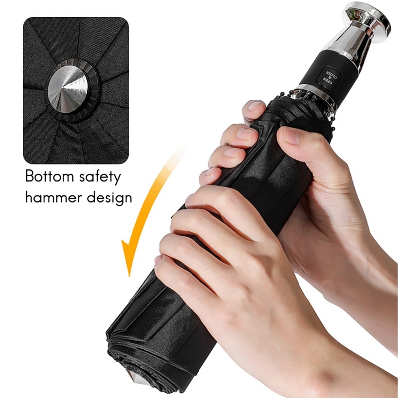 Windproof Double Automatic Folding Umbrella for Car Umbrellas Parasol Car Interior Car Emergency Glass Window Breaker