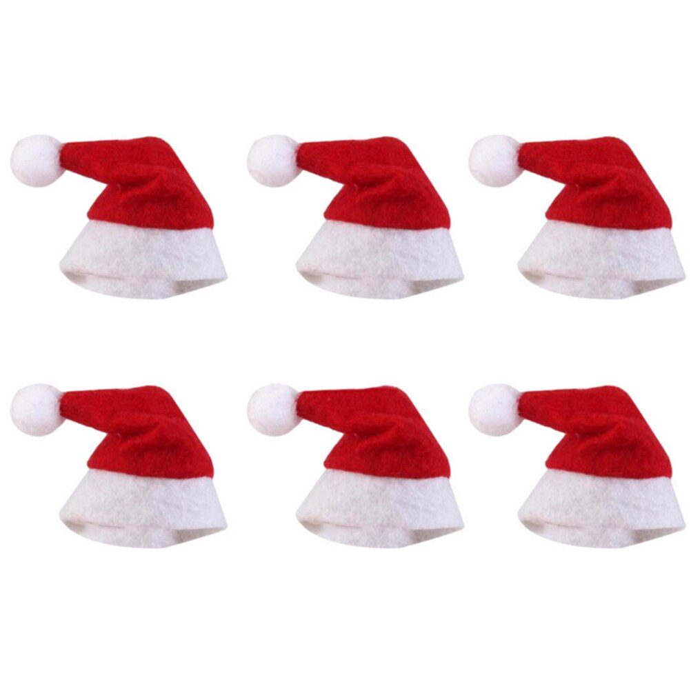 6 Stks/partij Mini Kerst Hoeden Rode Kerstman Hoed Fles Cap Kerst Decoratie Voor Thuis Diner Party Tafel Xmas Decoratie