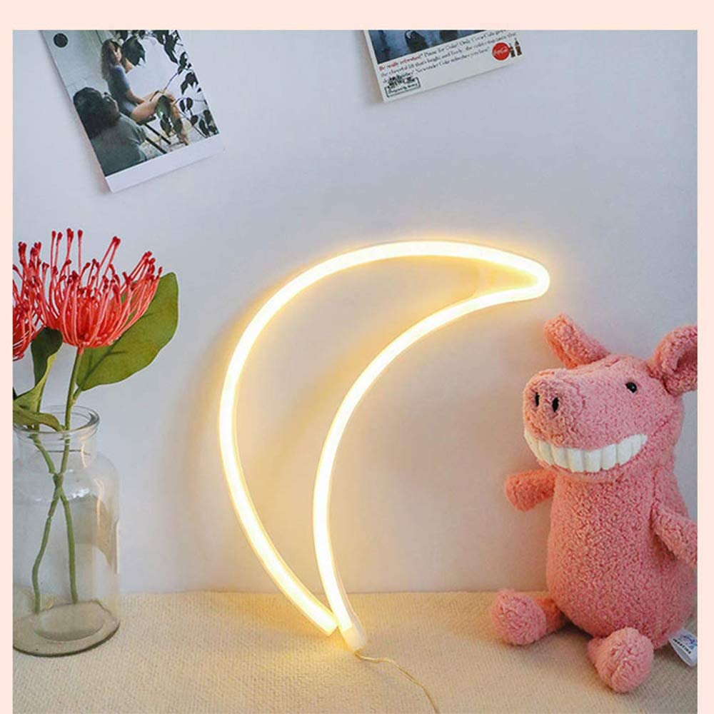 Decorative LED Crescent Moon Neon Light Sign Neon Wall Light up Sign Art Decor LED Sign for Xmas Bedroom Home Kids' Birthday