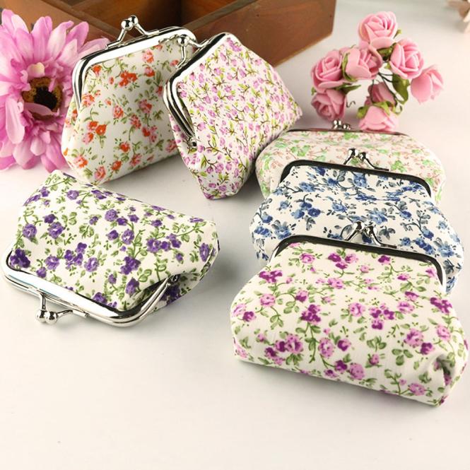 Vintage Willekeurige Kleur Vrouwen Lady Retro Bloem Kleine Print Portemonnee Hasp Portemonnee Clutch Bag Daily Accessoires