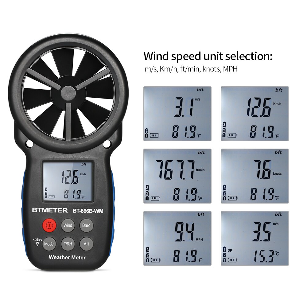Anemometer Digitale Toerenteller Wind Meter Snelheid Meter Chill Indicator/Temperatuur Vochtigheid/Luchtdruk/Hoogte Meter