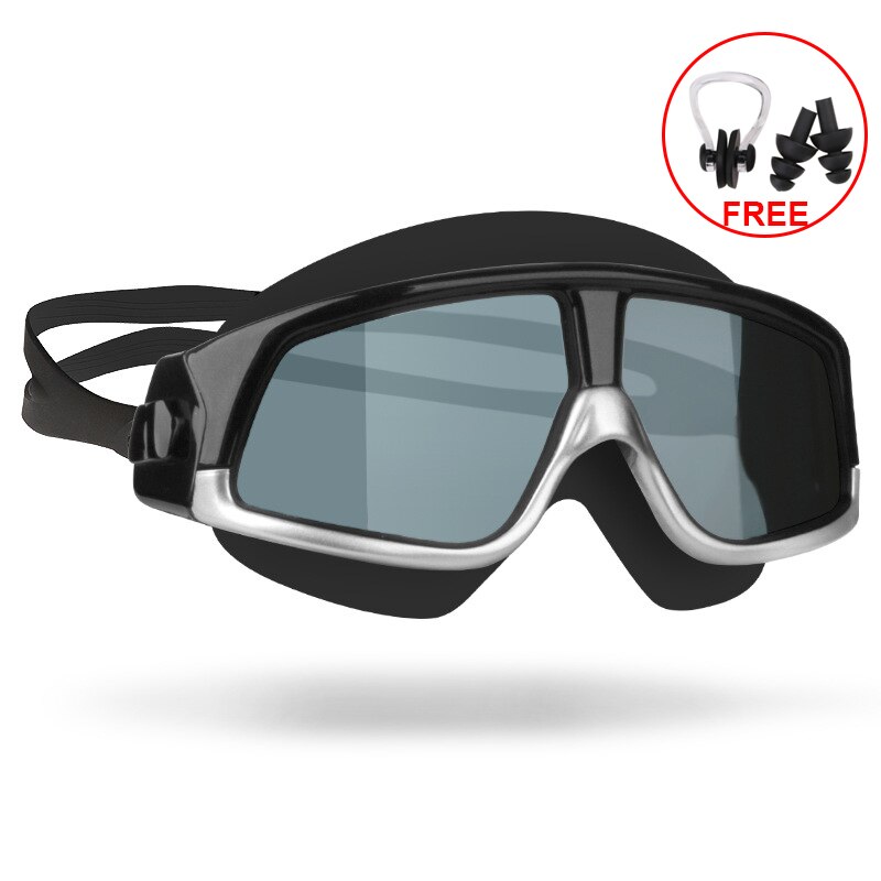 COPOZZ-Gafas de natación de silicona con marco grande para hombre y mujer, lentes de agua profesionales, antiniebla, UV, a prueba de agua: Gris