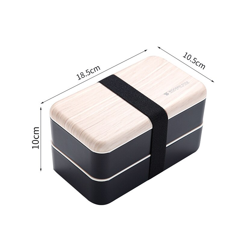 Ins Stijl Dubbele Laag Lunch Box Plastic Compartiment Bentobox Volwassen Student: 1.2LBlack