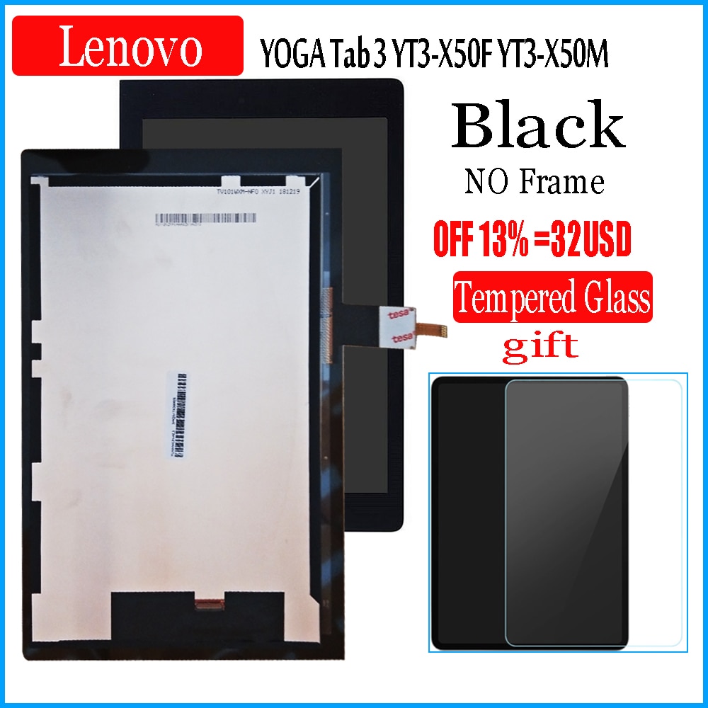 10.1 "tommer lcd med touch til lenovo yoga tab 3 yt3-x50f yt3-x50 yt3-x50m 10.1 lcd display + touch screen digitizer glas