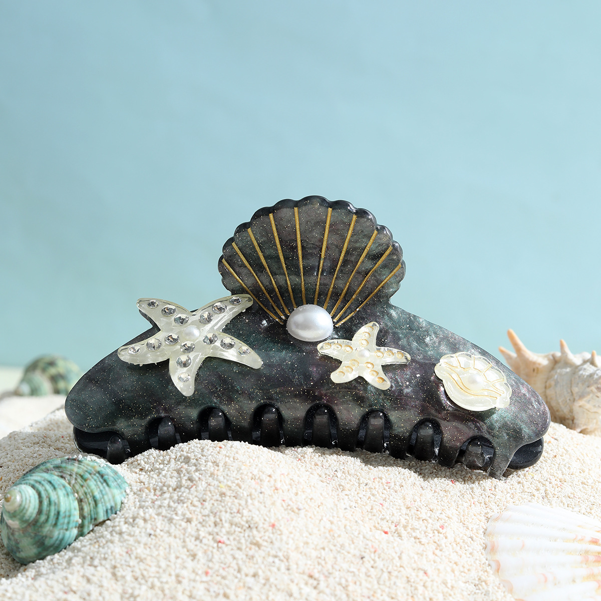 Strand-Seestern-Serie-Kollektion, Haarklammer, bunter Fisch, Algen, Seestern, Krabben-Haarspange, Hai-Clip für Damen, Haar-Accessoire: kastanienbraun