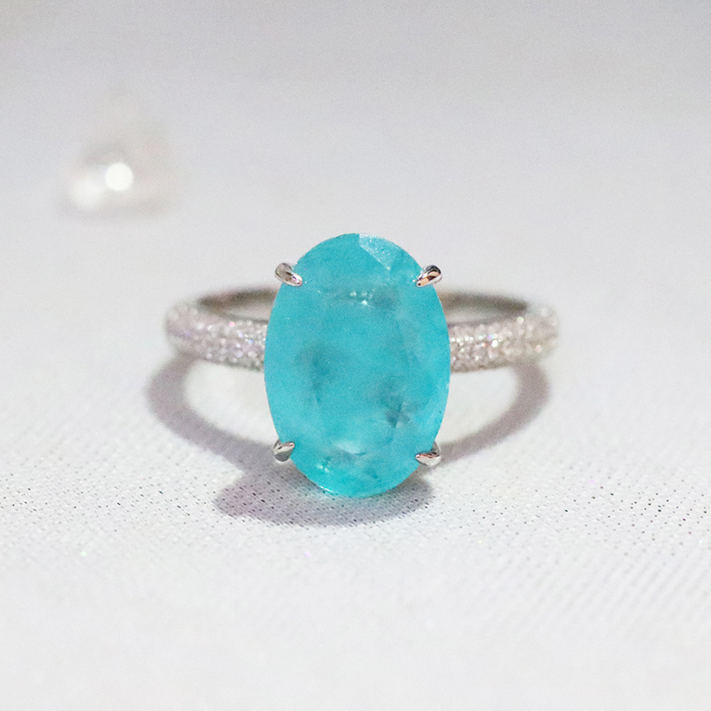 925 Sterling Silber Oval Finger Ringe für Frauen Elegante Paraiba Turmalin Ring Klassische Engagement Hochzeit Erklärung Schmuck: 7 / Blau