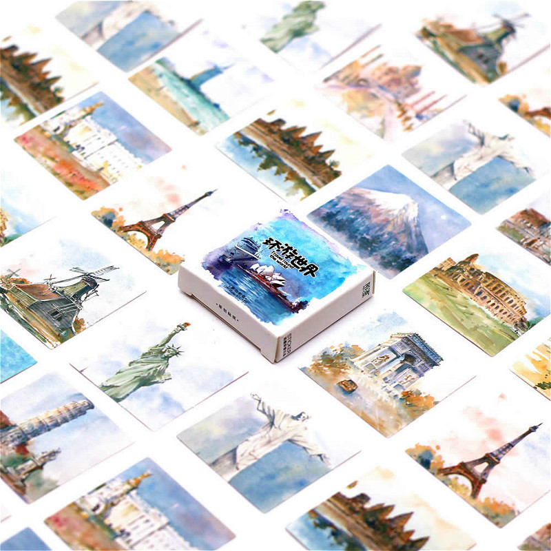 46Pcs/pack Round World Paper Envelope European Style Message Card Letter Stationary Storage Paper Sticker