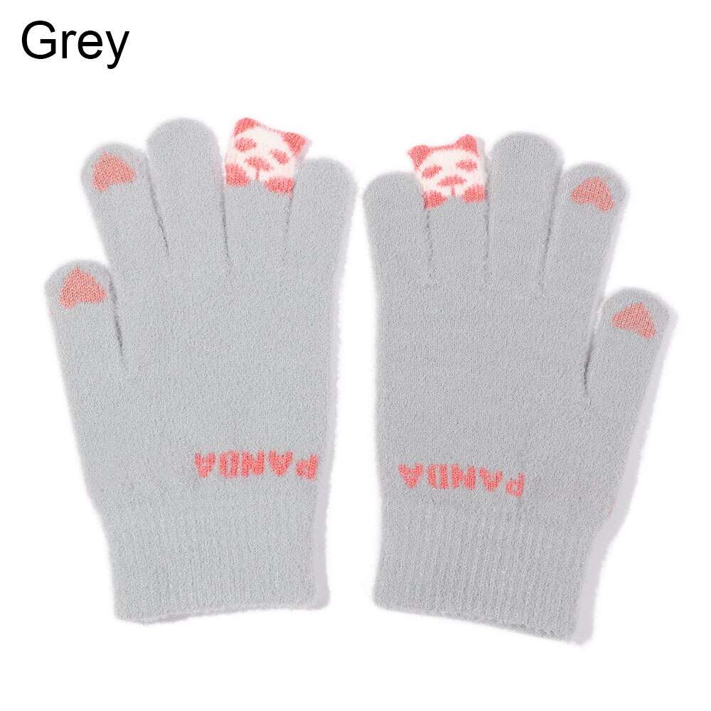 Słodki kreskówka koty rękawiczki damskie dziewczęce zimowe ciepłe rękawiczki zagęścić dzianinowe pełne mitenki rękawiczki robić ekranu dotykowego: szary