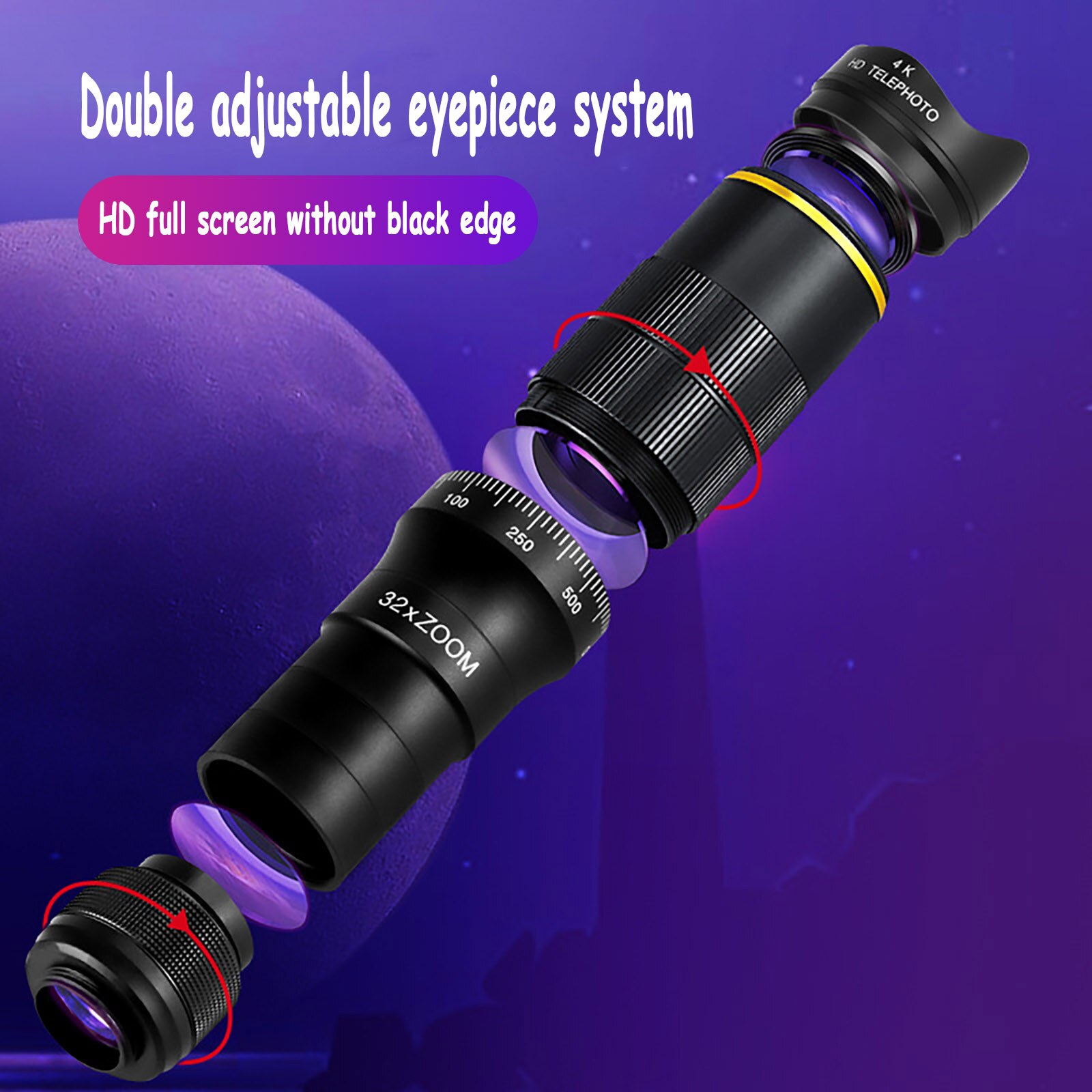 Monocular Telescop 32X Telephoto Zoom Outdoor Camping Retractable With Tripod Phone Clip Supports Smartphone#g4