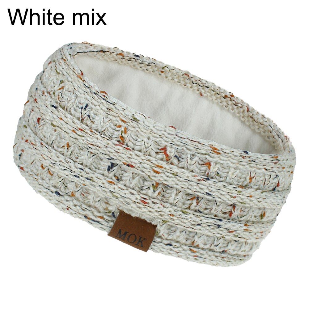 Inverno ao ar livre orelha mais quente headbands para as mulheres macio quente malha velo forrado faixa de cabelo para ciclismo ao ar livre caminhadas acampamento: White mix