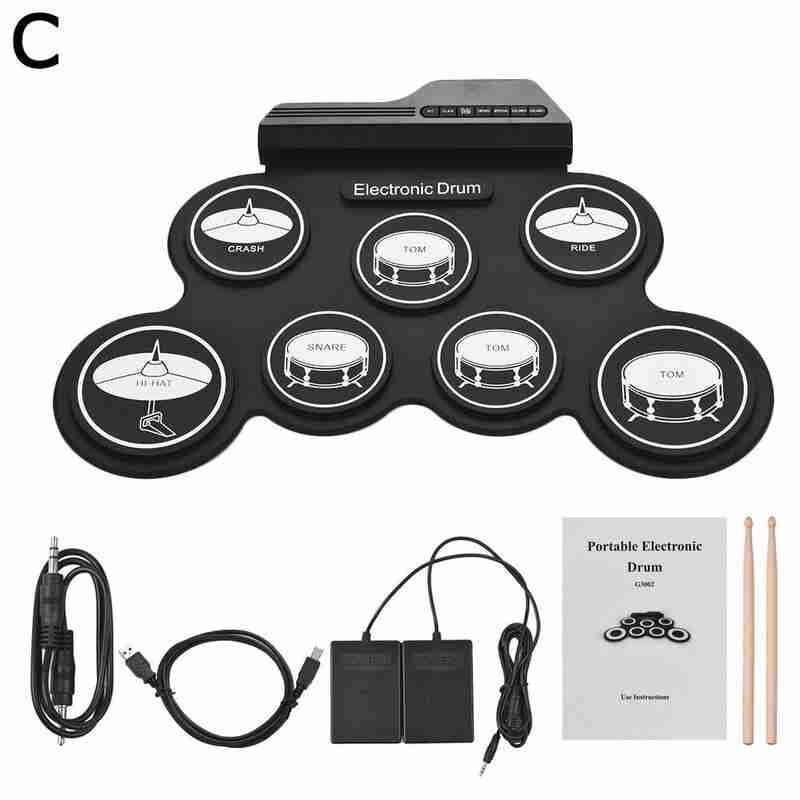 Digitale Elektronische Drum Kit, Kit Met 7 Pads Voor Elektrische Drums, Met Usb, 7 Drumsticks En Pedaal Ondersteuning: C