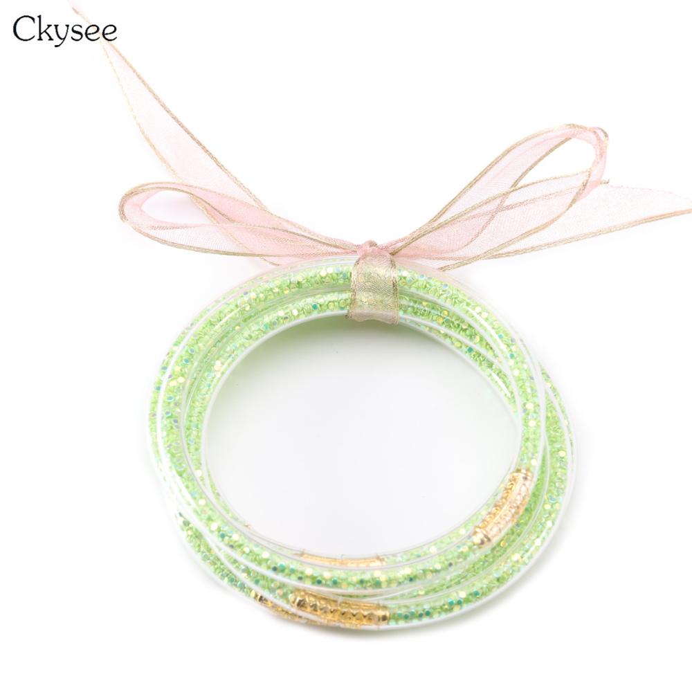 5pc/lot Glitter Silicone Bracelet Set Jelly Bow Circle Big Multi-layer Bracelet Bangle For Women Girl Bangles Jewelry: green