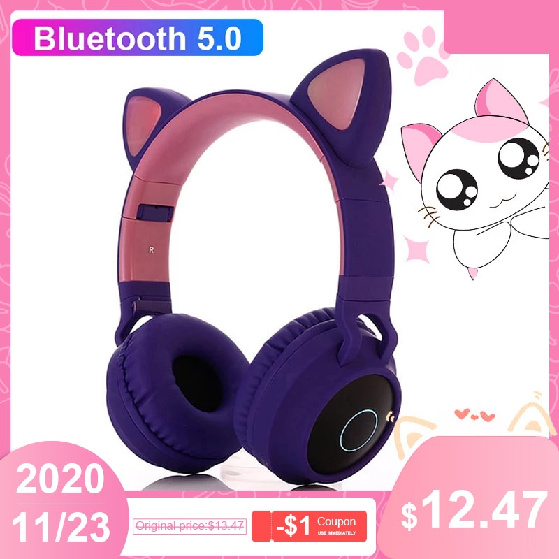 High-Grade headset Cat Ear Noise Cancelling Headphone Bluetooth 5.0 Kids Headset TF Card 3.5mm Plug With Mic Wireless Headphones