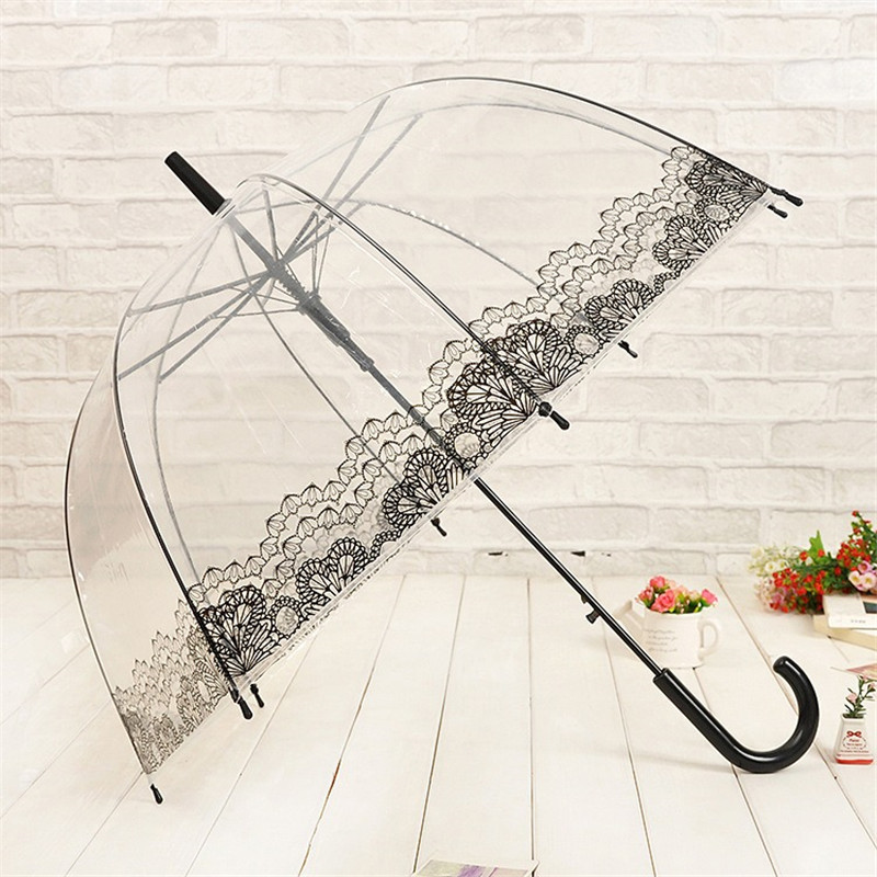 Gennemsigtig plast gennemsigtig paraply regn solrige kvinder piger damer nyhed varer lang håndtag paraply: D
