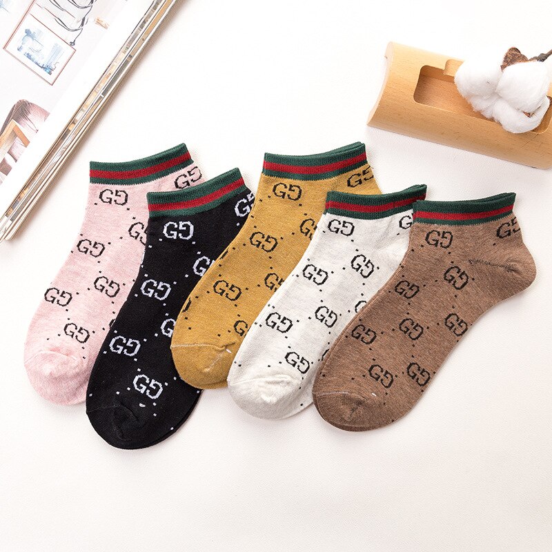 5 pairs of spring summer casual pure cotton women's socks shallow mouth sports socks breathable spring summer casual: 2