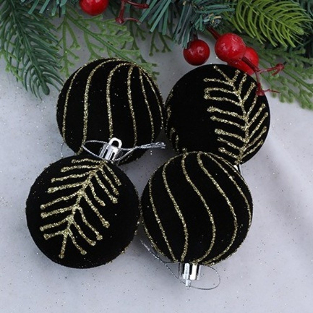 6cm Christmas Balls Set DIY Crafts Shatterproof Christmas Hanging Balls Flocking Christmas Spheres Pendant Photographic Props