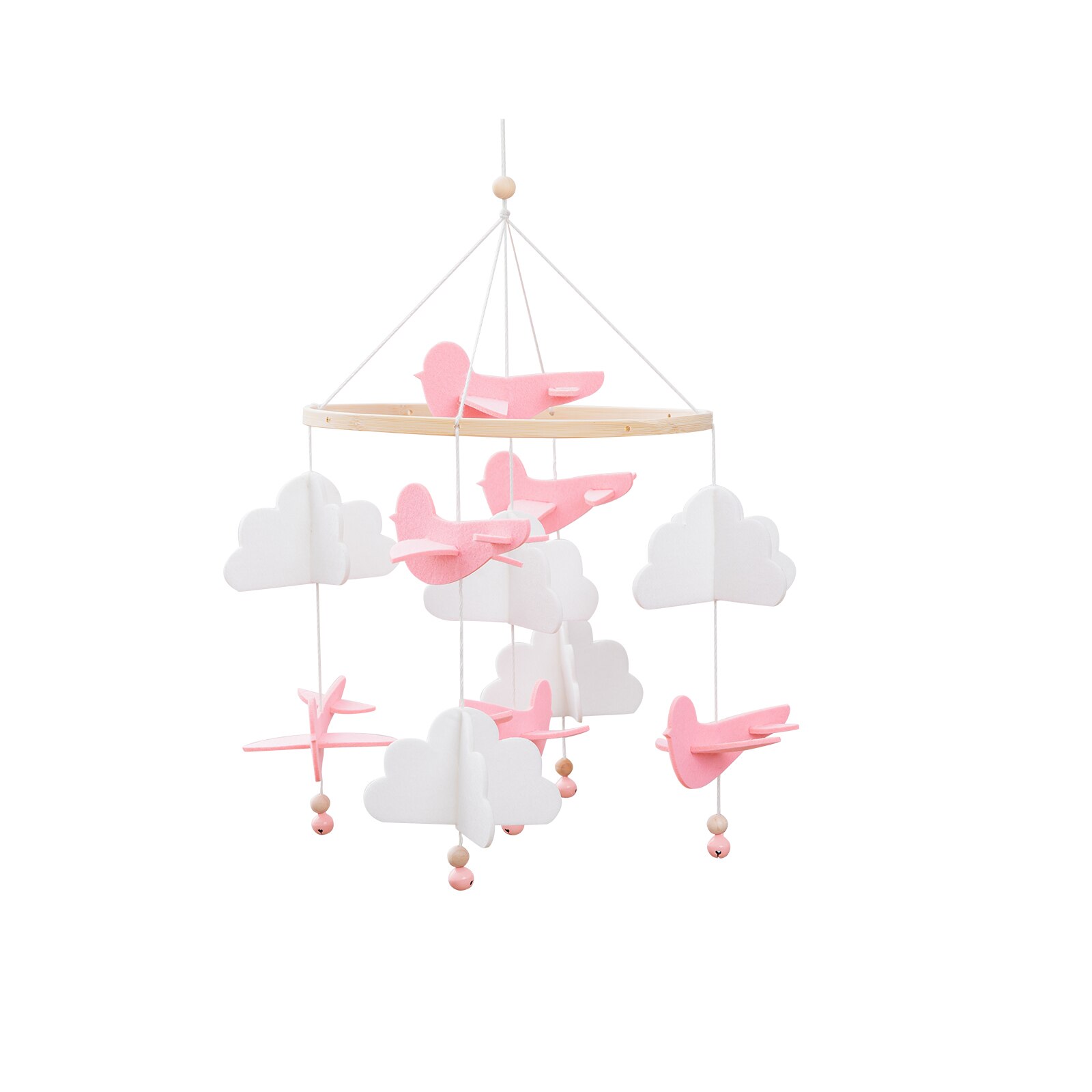 7Pc Assemblage Rammelaars Beugel Setinfant Wieg Mobiele Bed Bel Beugel Bescherming Pasgeboren Baby Speelgoed Houten Bed Bel Accessoires: Pink bird
