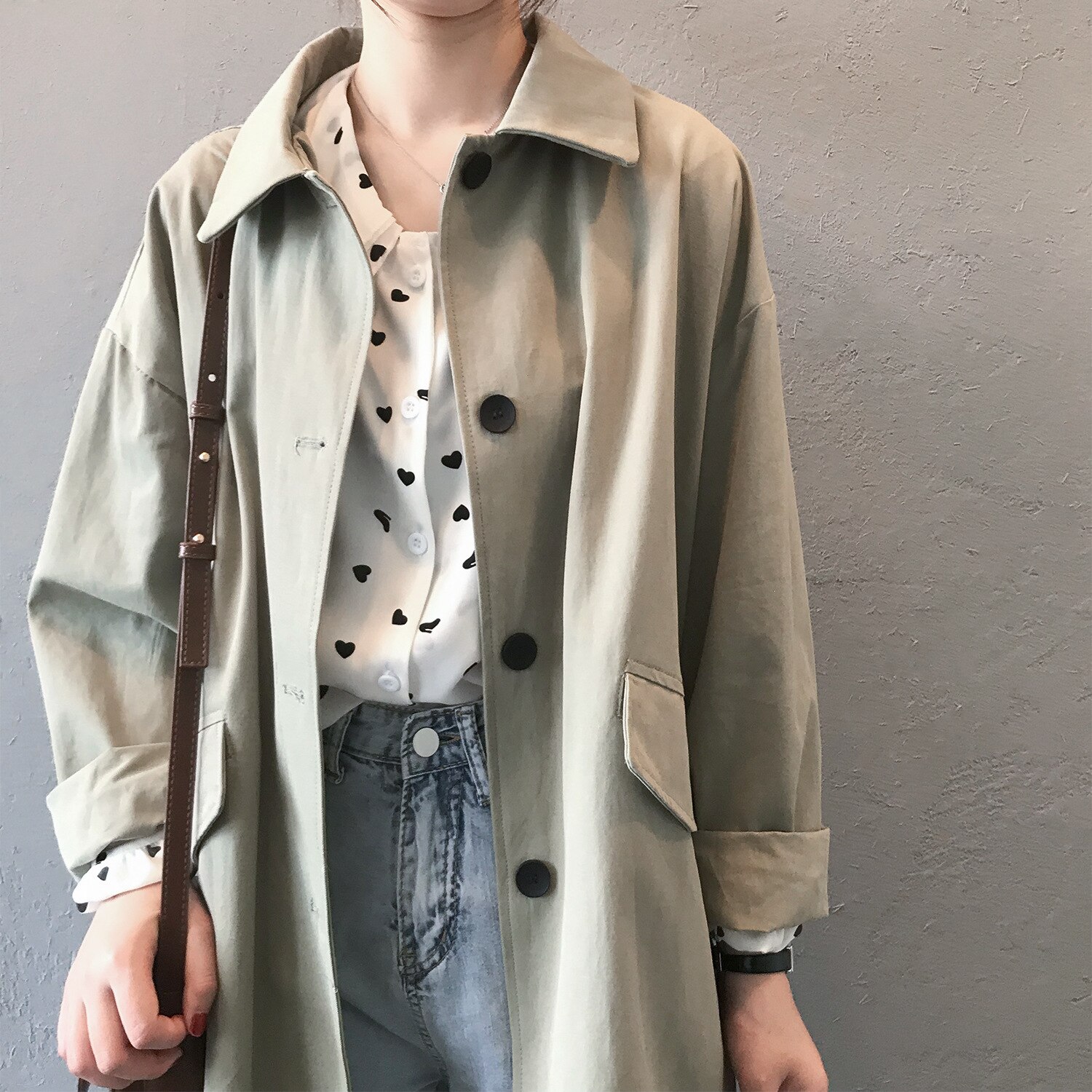 Herfst dames katoenen trenchcoat losse omslagkraag dameskleding lange jas casaco feminino abrigo mujer trench femme