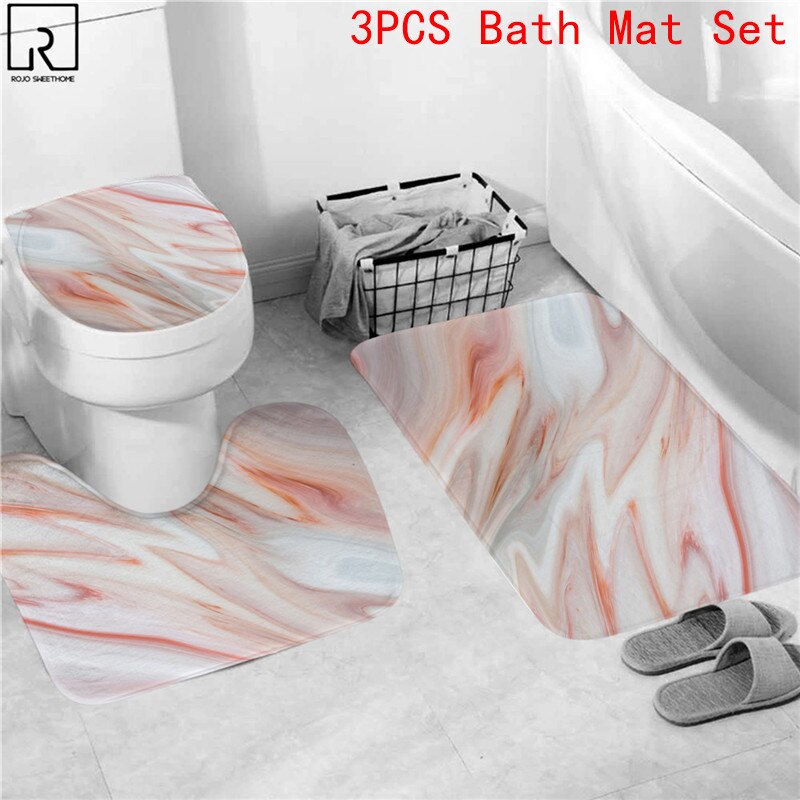 Rideaux de douche en marbre rose, décor brillant pour salle de bain, tissu en Polyester, couverture de toilette, tapis, accessoires de WC: 3PC Mat Set-C