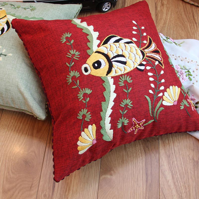 Kits de bordado de flores de pez, fundas de almohada de cáñamo, kits de punto de cruz, artesanías hechas a mano, costura, arte, decoración del hogar: B