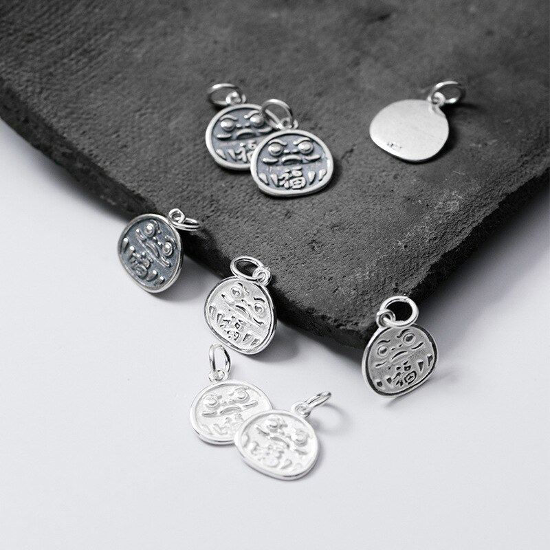 Meetsoft klassisch 925 glücksbringer aus sterlingsilber mit chinesischen schriftzeichen, speziell für diy-halsketten, handgefertigtes dekorationsaccessoire