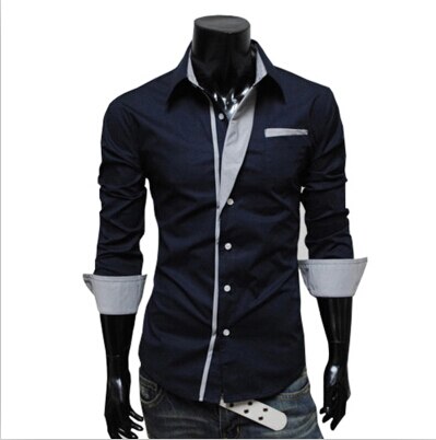Camisas informales a la para hombre, camisas de talla grande 3XL para primavera y otoño ajustadas, camisas de manga larga para hombre, camisas blancas para hombre, ropa para hombre: navy blue / XXXL