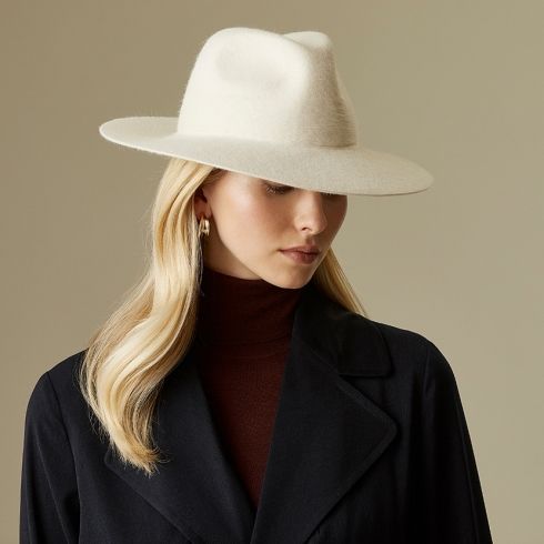 100% Wol Vrouwen Wit Fedora Hoed Met Wedstrijd Brede Rand Jazz Hoed Lady Vilt Kerk Hoed Maat 56-58cm