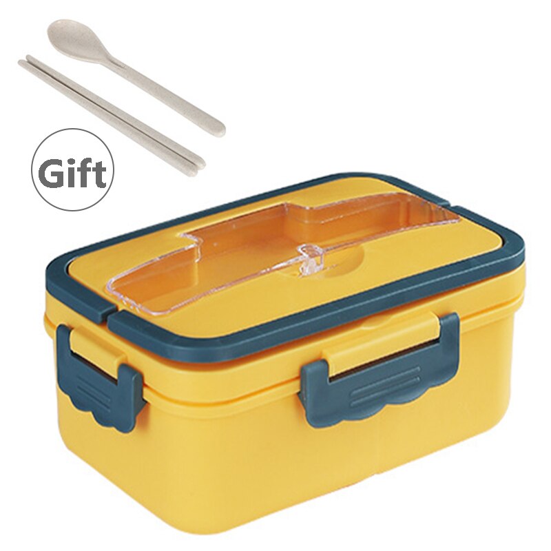 Bento Box Japanese Style Student Food Container Wheat Straw Material Leak-Proof Portable Square Lunch Box With Compartment: Yellow 1500ml