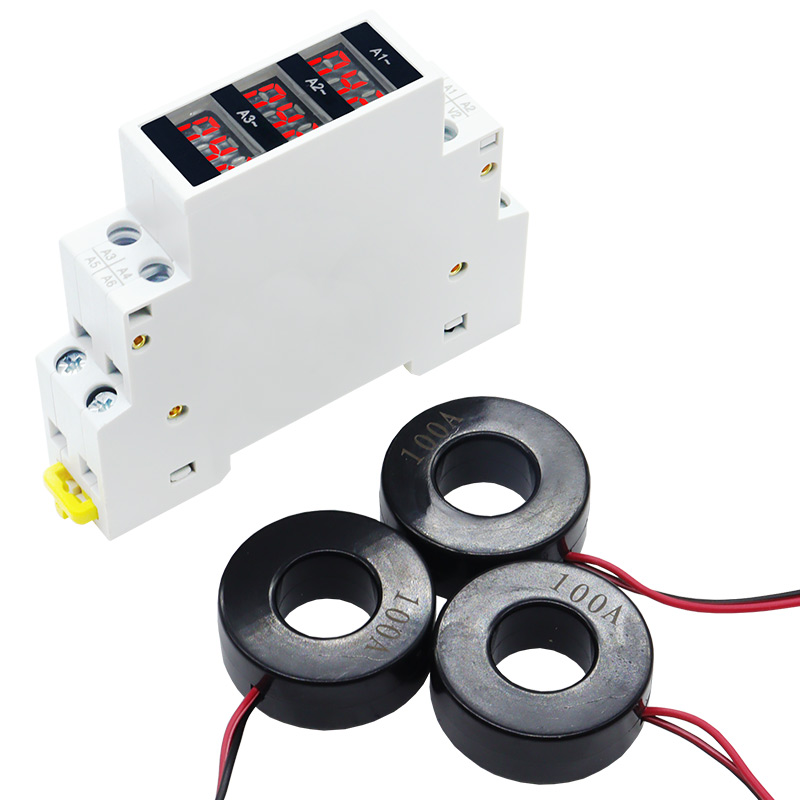 Medidor de amperios trifásico de montaje en carril Din Ac 80-500V 100A Mini indicador de amperímetro Modular Detector de pantalla Digital LED: Default Title