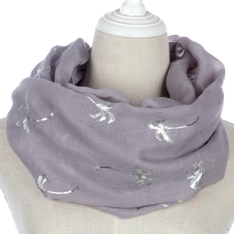 FOXMOTHER Spring Summer White Grey Navy Coconut Tree Shiny Silver Foil Scarf Glitter For Womens: Grey Loop