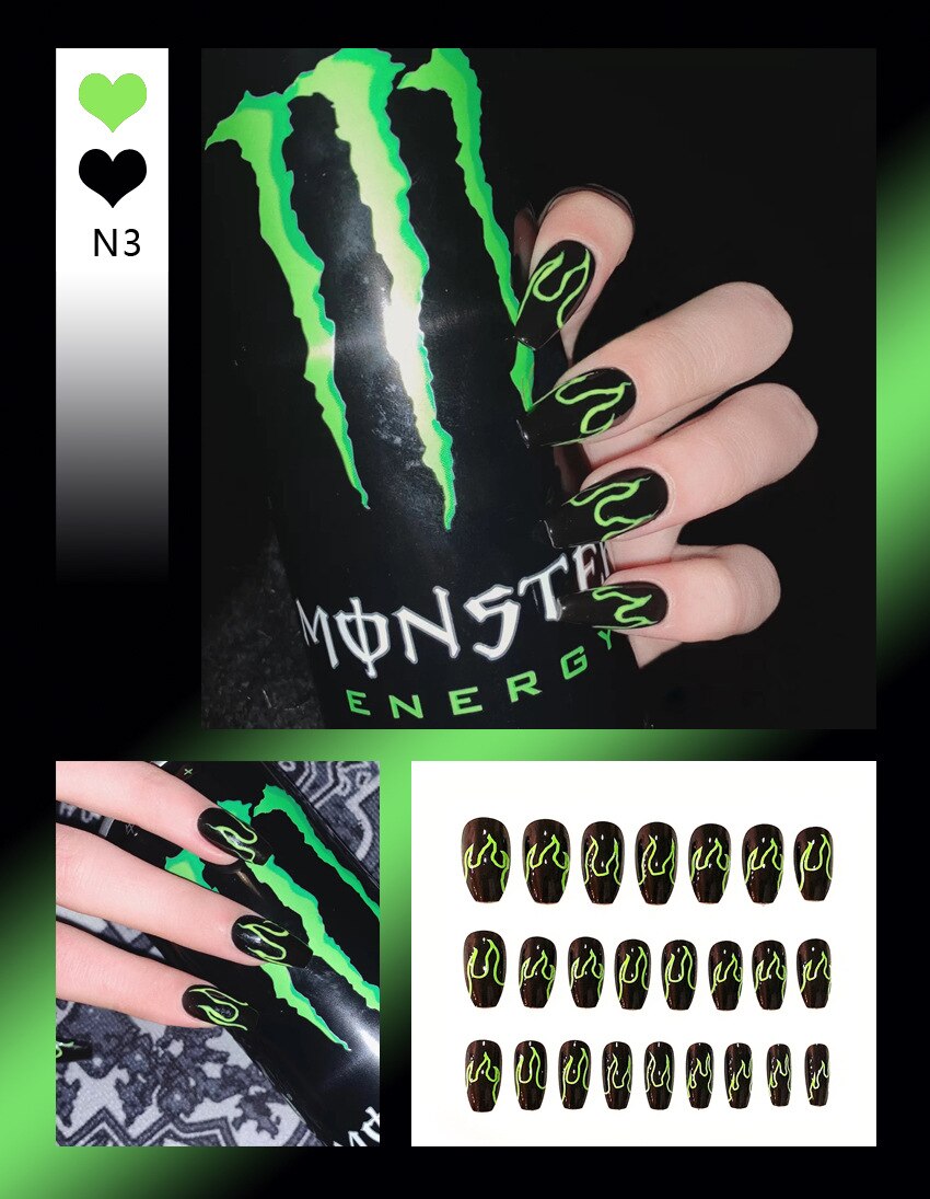 24 stuks punk puntige vlam nepnagels europa druk op nagel tip gereedschap afneembaar waterdicht dragen nagelkunst