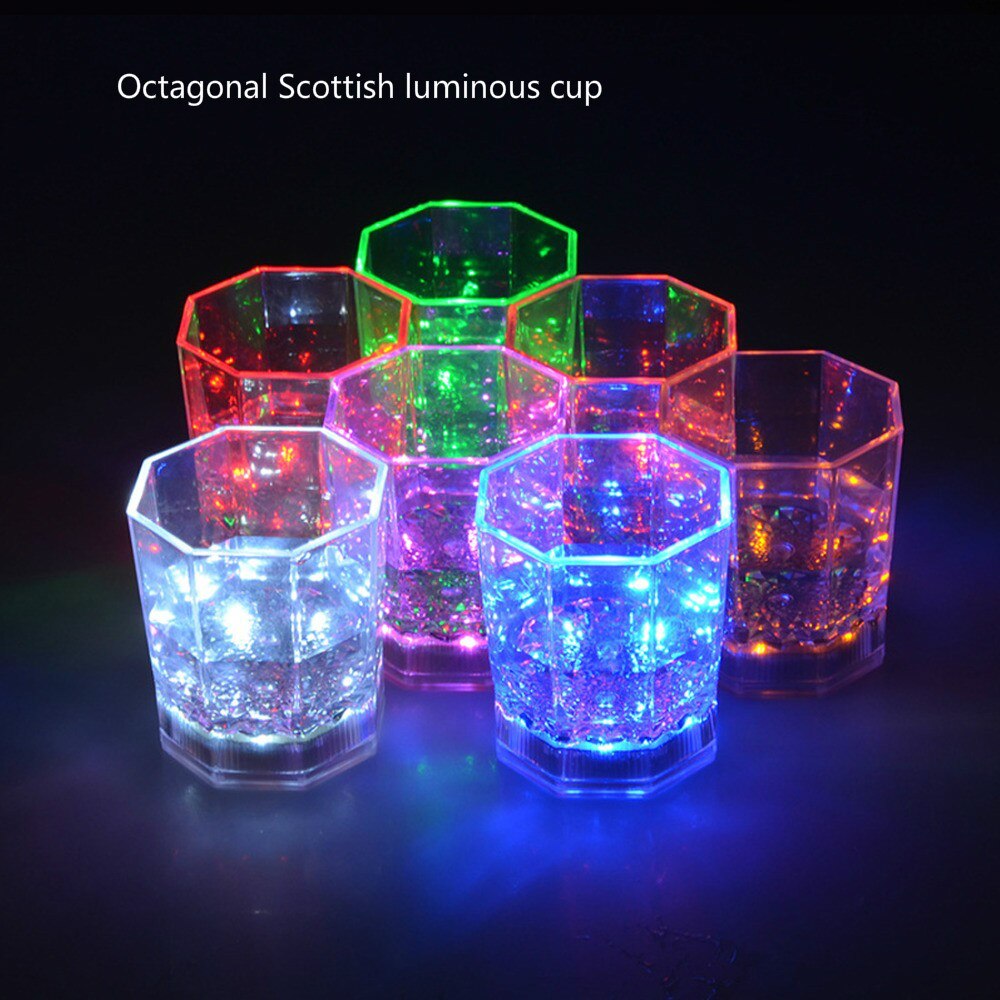 Led Licht Transparante Glazen Bar Wijn Glas Kleur Knipperende Achthoekige Schotse Lichtgevende Glas Cocktail Glas/Wijnglas/Bier